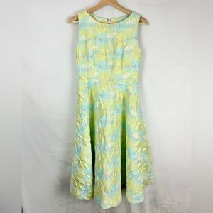 Brocade Fit Flare Sleeveless Midi Dress Small Hawaiian Floral Flamingo Cocktail‎